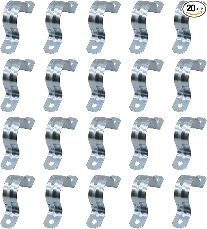 2 Holes Cable U Brackets, 1-1/2 Inch 20PCS Pipe Clamps, Zinc-Plated Steel Conduit Straps, Rigid Secure Mounting for EMT Conduits, Rust Resistant Straps for Reliable Installation(20PCS)