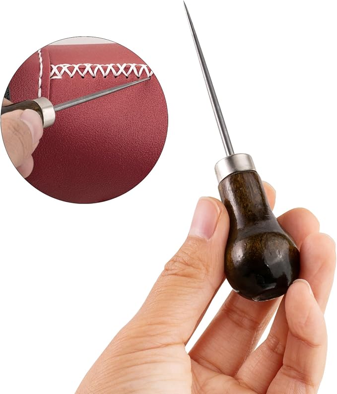 Ceukius 6 Pack Wooden Handle Scratch Awl for Leather Punch Hole or DIY Handmade, Gourd Shape Awl Tool, Leather Craft Tool