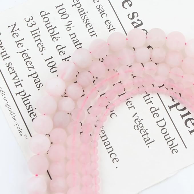48pcs Natural Matte Pink Quartz Gemstone Beads，8mm Frosted Round Loose Stone - Image 5