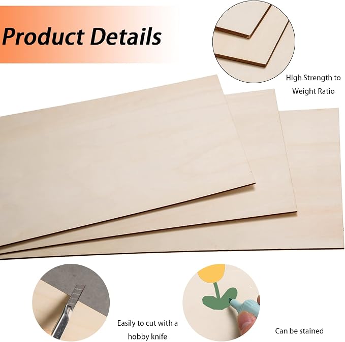12 Pack Basswood Sheets for Crafts-12 x 24 x 1/8 Inch- 3mm Thick Plywood Sheets - Image 3