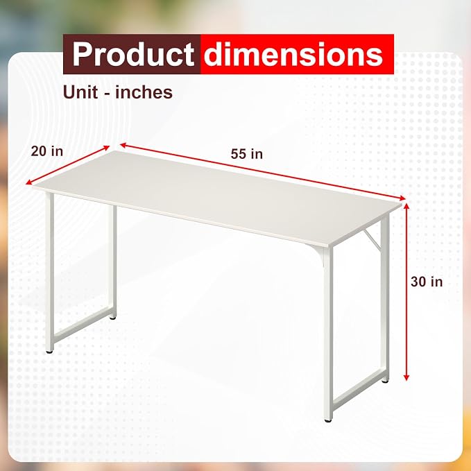 PayLessHere | 55 Inch Computer Desk | White | Office Desk - Image 3