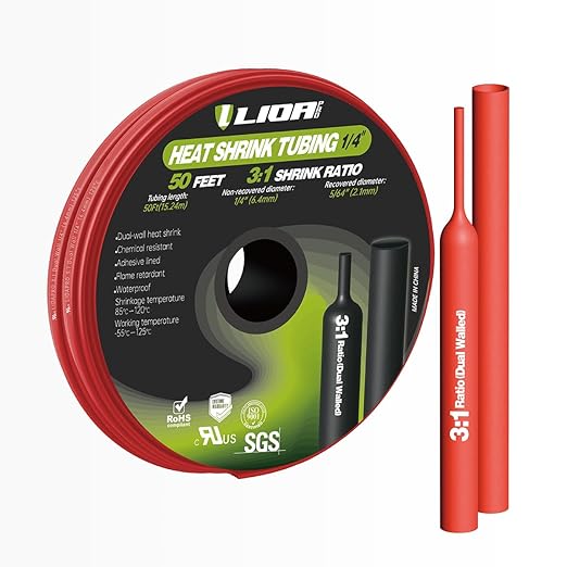 3:1 Dual Wall Adhesive Heat Shrink Tubing UL Listed & ROHS – Waterproof Electrical Insulation for Automotive, Marine Grade Wiring – Heavy Duty, High Temperature Resistant 1/4 in Red