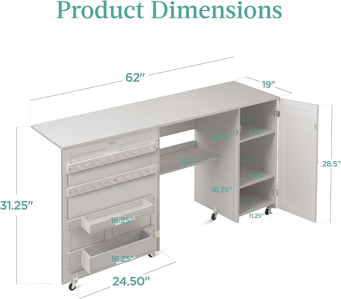 Best Choice Products Large Folding Sewing Table, Caster Wheels, Storage Shelves - Image 2