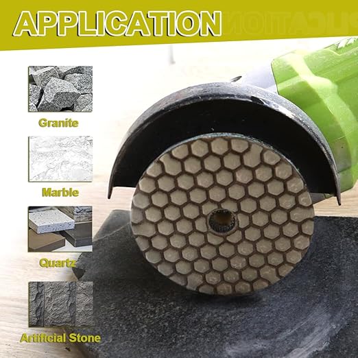 Dry Diamond Polishing Pads 4"/100mm - 8pcs Grit 50x3/100x3/200x2 Polish Pad Kit with 5/8"-11 Backer Pad +Adapter for Granite Marble Artificial Stone Quartz for Angle Grinder