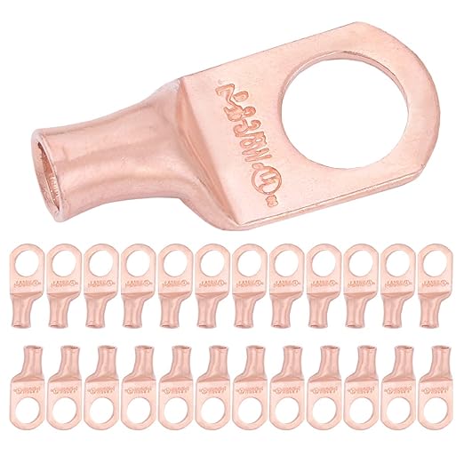 SELTERM 25pcs 8 AWG 3/8" Stud Battery Lugs, Ring Terminals, Heavy Duty Copper Wire Lugs, Battery Cable Ends, 8 Gauge Ring Terminal Connectors, UL Bare Copper Eyelets Electrical Battery Cable Lugs