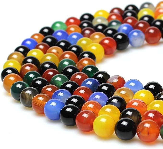 MJDCB AAA Natural Multicolor Agate Beads Round Colorful Stone Energy Healing - Image 7