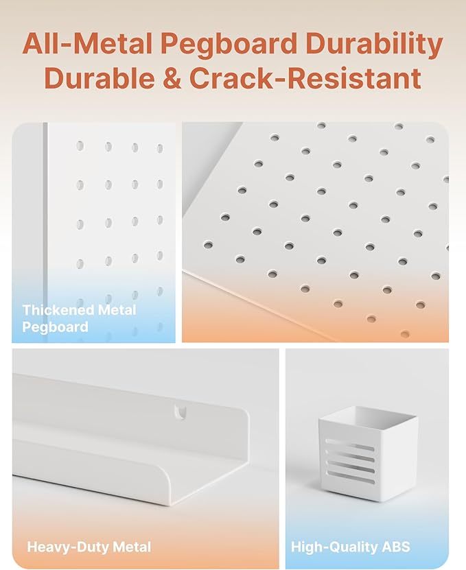Pegboard Wall Organizer Combination Kit,Overall 33.1"x25.4" Metal Office Pegboard with 21 Accessories, Wall Mounted Peg board Display Panels for Home, Gaming Room, Garage (4Pcs,White)