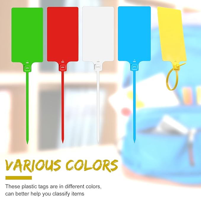 Pajean Waterproof Plastic Tags with Marker Pens and Sticker Labels, Self Locking Bag Writable Tags with Wire Cable Ties for Luggage(Multi Colors,50 Pieces)