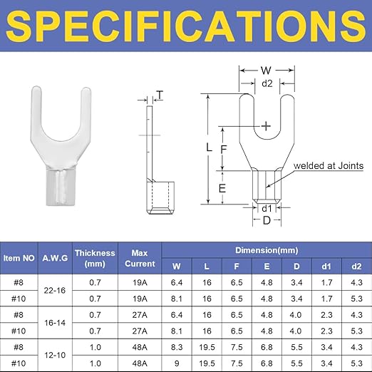 haisstronica 330PCS Non-Insulated Wire Connectors Kit,Brazed Seam Fork Ring Terminals of Tinned Red Copper,AWG 22-10 Electrical Wire Crimp Connectors
