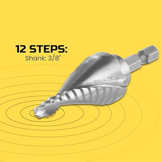 Lichamp Unibit Step Drill Bit for Metal, Genuine HSS M35 Drill Stepper Bit for Hard Metal Heavy Duty, 12 Sizes from 3/16" to 7/8", Spiral Grooved with 1/4" Quick Change Drive, C4SL