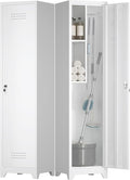 Metal Tall Broom Storage Cabinet, 65" Broom Closet Cabinets with Adjustable Shelves and S-Hooks, Slim Bathroom Cabinet, Metal Storage Cabinets for Home Office, Pantry, Bathroom