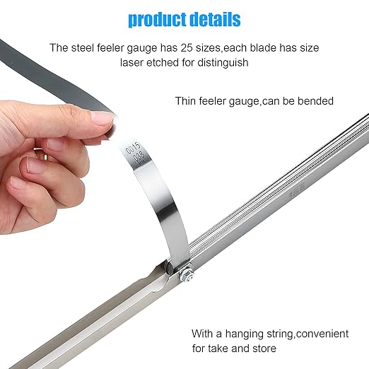 Hotop 25 Blades Steel Feeler Gauge Tapered Feeler Gauge Set Stainless Steel Dual Marked Metric and Imperial Measuring Tool for Measuring Gap Thickness or Width (0.038-1.02 Mm)