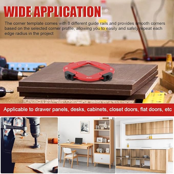 2pcs Woodworking Router Corner Radius Template, Aluminum Alloy Router Corner Jigs and Templates for Woodworking, Arc Cutting Auxiliary Tool DIY Template R10/R15/R20/R25/R30/R35/R40/R50