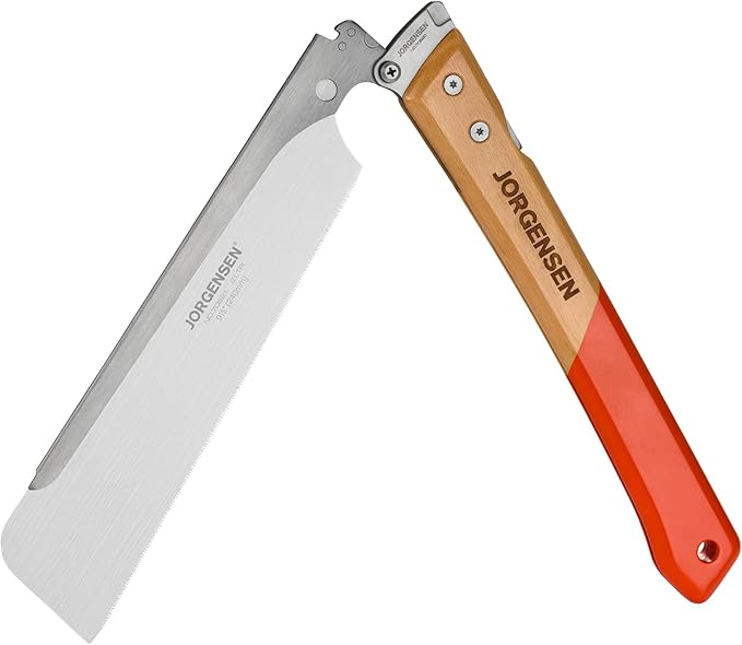 JORGENSEN Japanese Pull Saw, 9.5 Inch Pro Folding Dovetail Saw with Beech Wood Long handle, SK5 Steel Blade Tool-less Quick Change, 21TPI Cross Cut Woodworking Handsaw for Hardwood, Softwood
