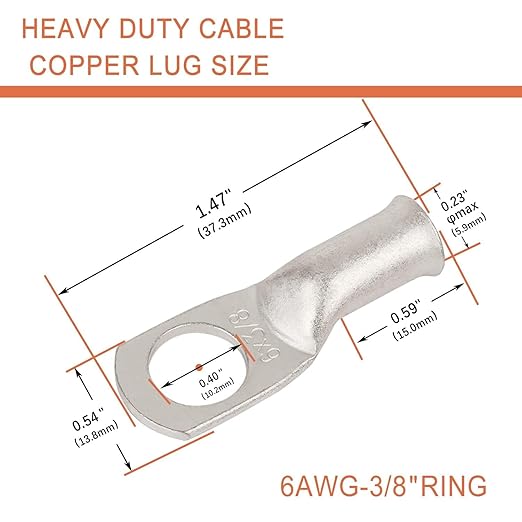 4 Pack 6 AWG 3/8 & 6 AWG 5/16 Lugs Tinned Copper Terminal,Marine Battery Welding Lugs Terminal Connectors with 8 Pieces Ratio 3:1 Dual Wall Adhesive Heat Shrink