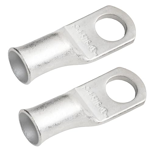 SELTERM 2pcs 4 AWG 5/16" Stud Tinned Copper Wire Lugs, Battery Lugs, Ring Terminals, Battery Cable Ends, 4 Guage Ring Terminal Connectors, UL Marine Grade Electrical Battery Terminal Connectors