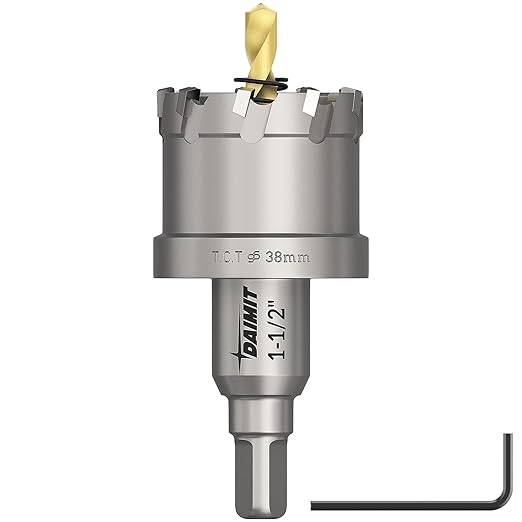 DAIMIT Hole Saw for Metal - Tungsten Carbide Tipped 1-1/2" Inch(38mm) Hole Cutter with Pilot Drill Bits for Stainless Steel, Iron, Copper, Brass - Heave Duty Hole Saw for High Precision Cutting