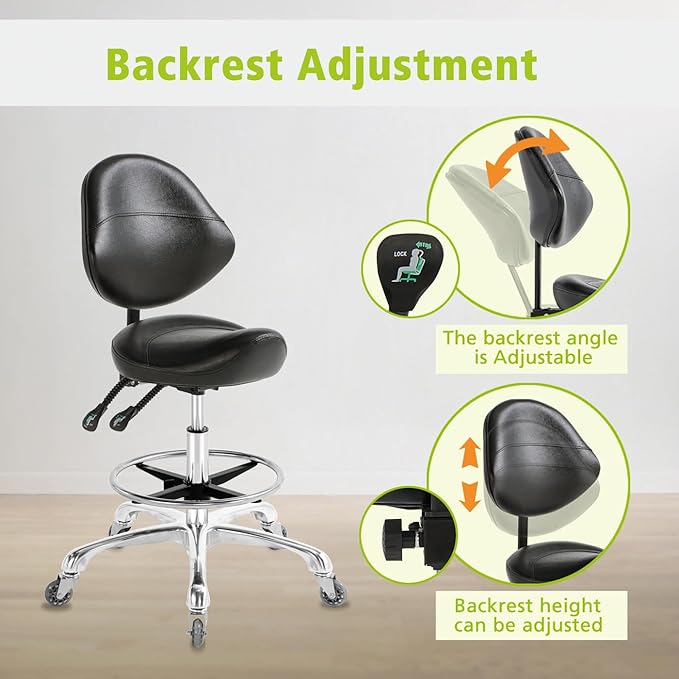 Saddle Stool Chair with Wheels,Ergonomic Swivel Rolling Height Adjustable for Salon Beauty Clinic Dentist Tattoo Home Office