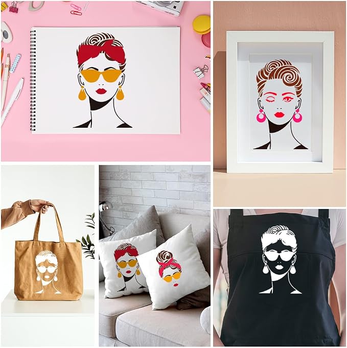 2Pcs Retro Lady Face Stencils for Painting, 11.8"x 11.8" Reusable Combinable - Image 5