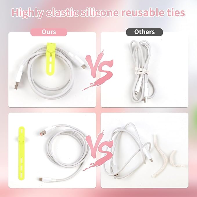 Oligei 50 Pcs Silicone Cable Ties, Cable Ties Reusable, High Elasticity Cord - Image 4