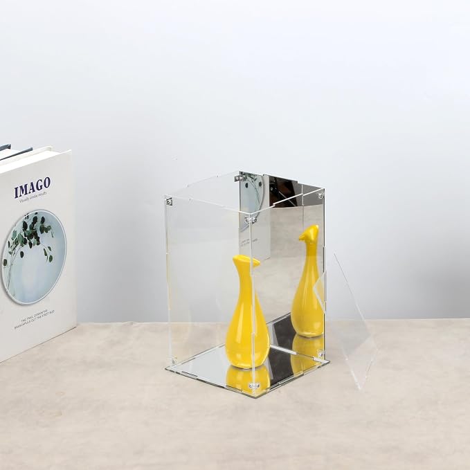 Clear Acrylic Box with Mirrored Back and Base, Removable Display Case with Lid - Image 3