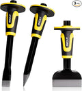 INCLY 3PCS Masonry Chisel Set with Hand Guard, Stone and Rock Chisel, Heavy Duty Concrete Chisel Tools Including 11 Inch Point & Flat, 8 Inch Brick Chisels for Breaking Splitting Cutting