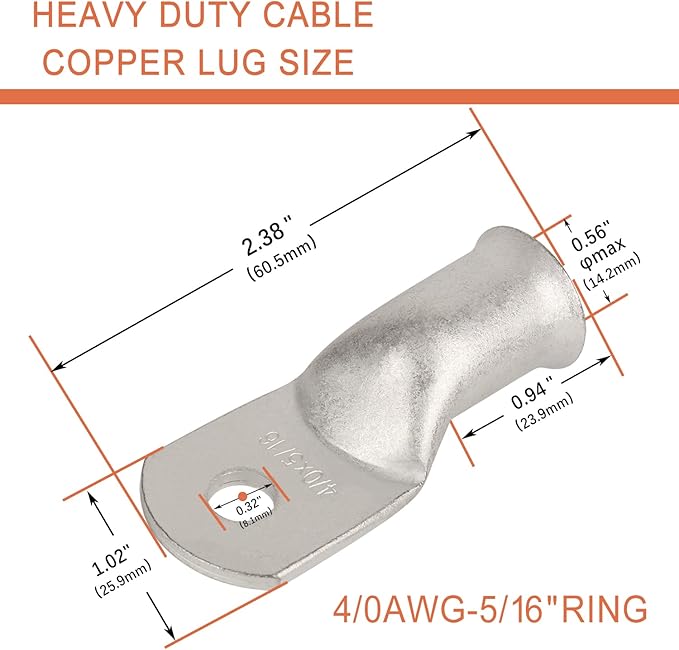 10pcs 4/0 AWG-5/16(M8) Tinned Copper Ring Terminals Battery Lugs, Heavy Duty Wire Lugs, Battery Cable Connectors