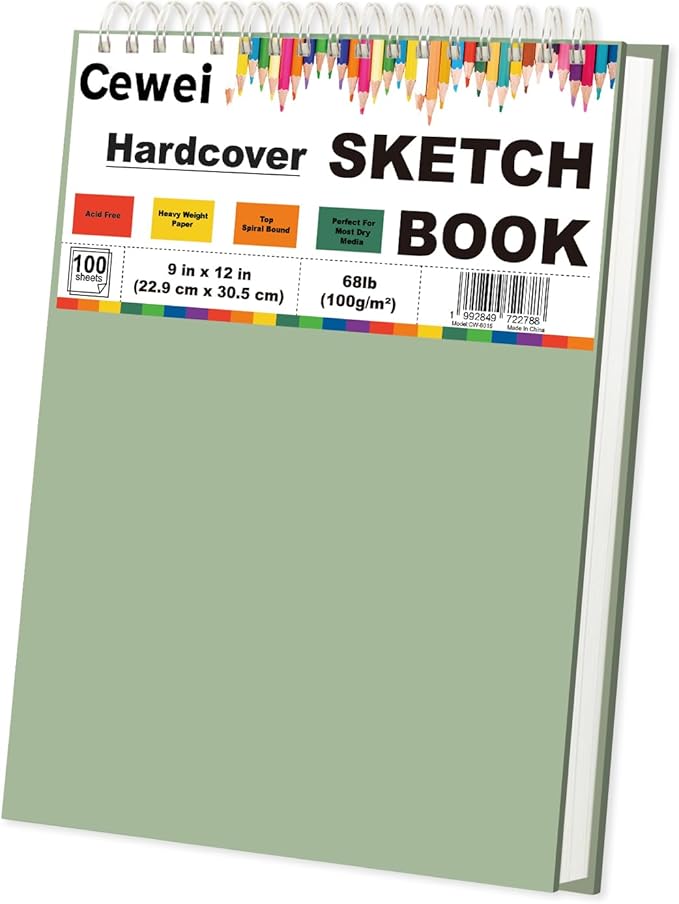Cewei 9x12 Drawing Paper Pad, 100 Sheets, Spiral Bound Sketchbook, 68lb/100gsm by Unknown