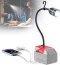 LIVOWALNY 2000LM LED Work Light Compatible with Milwaukee 18V Battery, 20W Flood Light, 12" Flexible Gooseneck, Flashlight Lights with USB-A & Type-C Charging Port, Low Voltage Protection (No Battery)