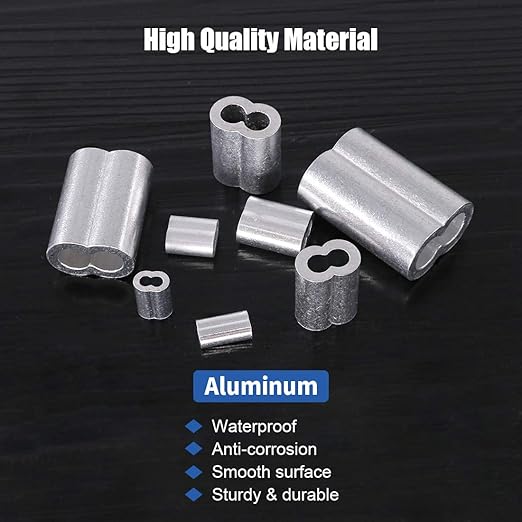 Glarks 315-Pieces 8 Sizes Aluminum Crimping Loop Sleeve Double Barrel Ferrule for Wire Rope and Cable Line End Assortment Kit - M1.2-M6