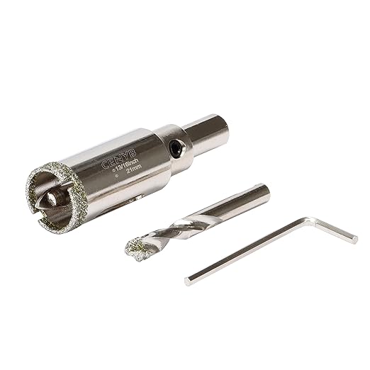 13/16inch | 21mm Diamond Hole Saw with Center Drill bit and Diamond-Coated Center Drill bit for Ceramic Glass Marble Fiberglass Granite and Porcelain Tiles by CENYB