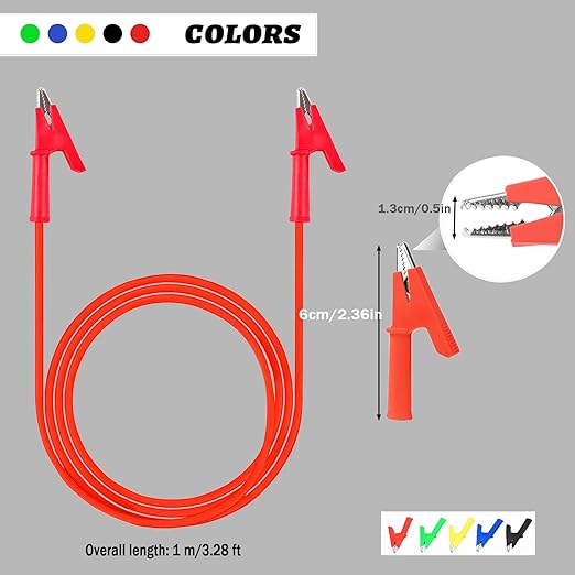 5PCS Alligator Clips Test Leads Dual Ended Crocodile, Alligator Clips Electrical Test Leads Set,Jumper Wires Heavy Duty with,for Electrical Testing, 5 Colors 3.28 ft(Y-Y 1m 5S)