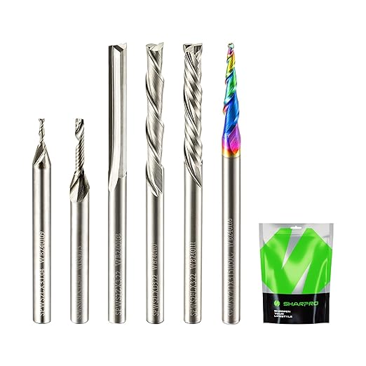 6Pcs CNC Router Bits End Mill, 1/8 Shank CNC Cutter Milling Machine Bit Set Including Downcut and Upcut, Router Accessories for Wood, Plastic and Carving