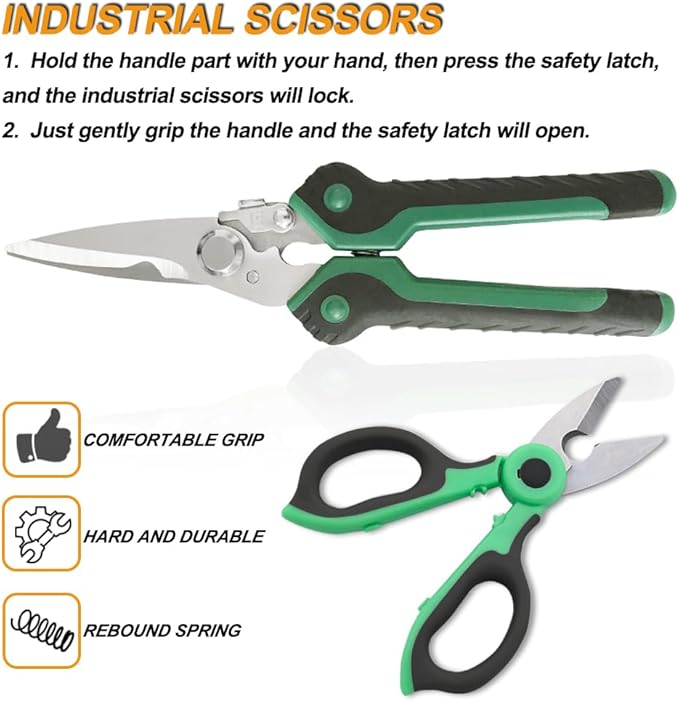 8.5 Inch Heavy Duty Scissors, Multifunction Shears Stainless Steel Blades with TPR Comfort Grips for Cutting Cable Wires, Cardboard, Leather