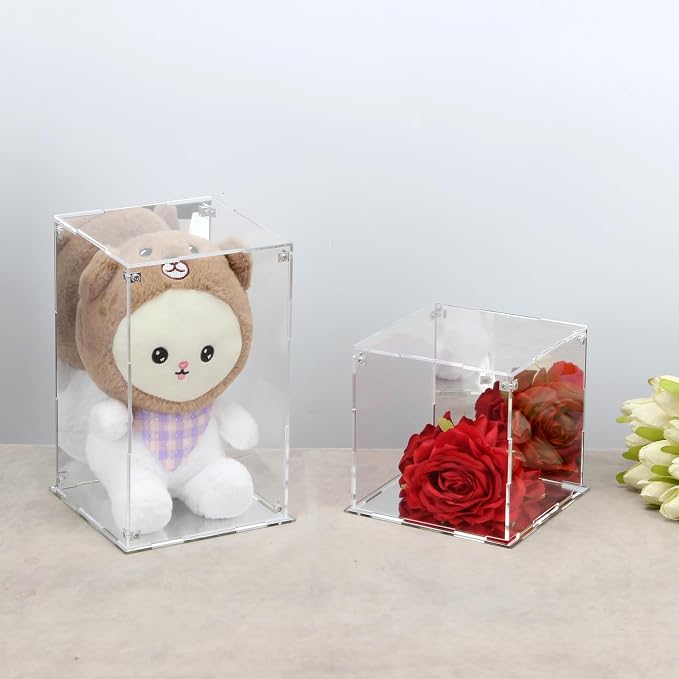 Clear Acrylic Box with Mirrored Back and Base, Removable Display Case with Lid - Image 4