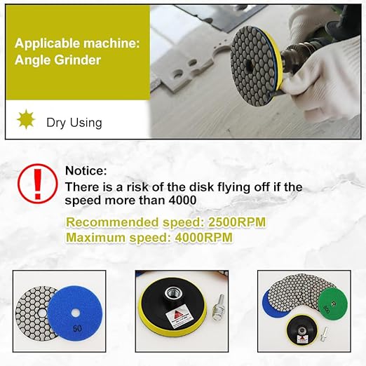 Dry Diamond Polishing Pads 4"/100mm - 8pcs Grit 200 Polish Pad Kit for Granite Marble Artificial Stone Quartz for Angle Grinder SANLEETEK