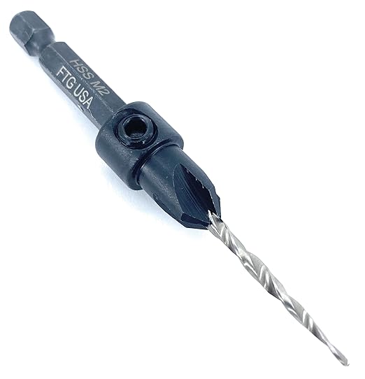 FTG USA Adjustable Wood Countersink Drill Bit #4 (7/64") with Tapered Drill Bit for Woodwork