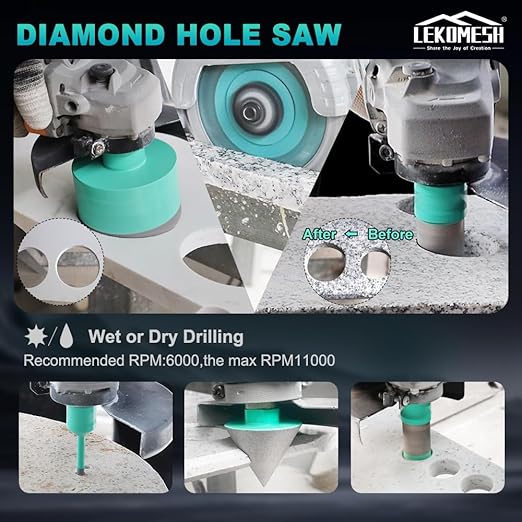 Tile Hole Saw Kit for Porcelain - (6/8/10/35/50/65mm+Finger Bit+Drilling Milling +Chamfer Bit+Adapter+Tile Blade) Diamond Drill Bits for Ceramic Marble Brick Granite,5/8"-11 Thread