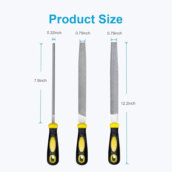 3Pcs Metal File Set, 8-Inch Professional High Carbon Steel Metal File, Includes Flat, Round, Half-Round Metal Files, Durable Hand Files Work for Metal Wood Smoothing Shaping Deburring