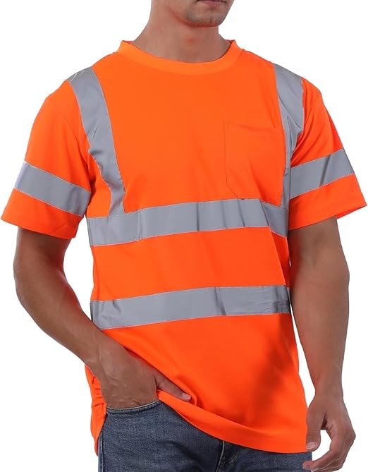 High Visibility Shirts for Men Class 3 Hi Vis Reflective Construction Shirts for Men with Pocket Safety T Shirt for Mens Work Shirt for Mens Short Sleeve