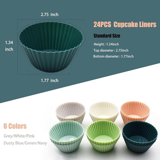 Reusable Silicone Cupcake Baking Cups 24 Pack, 2.75 inch Silicone Baking Cups - Image 4