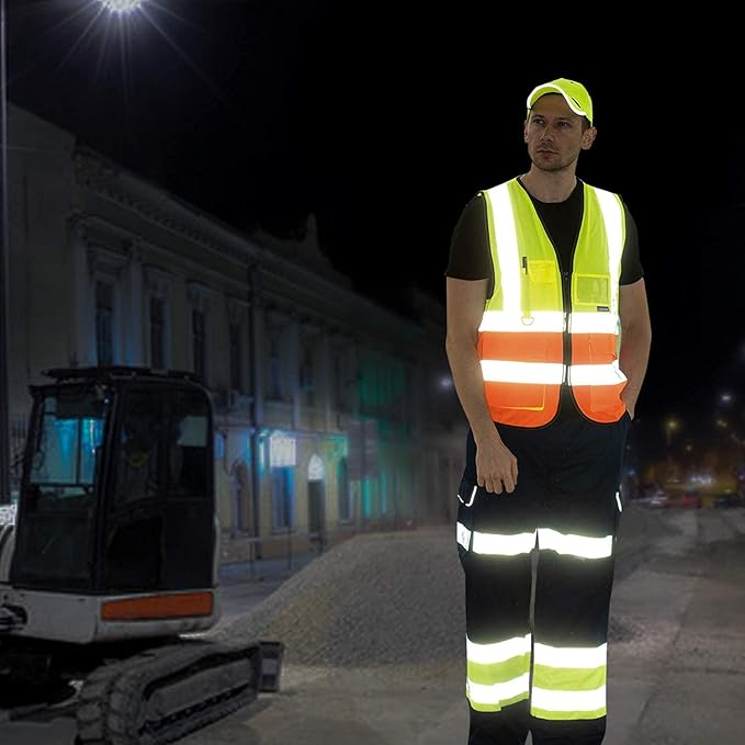 A-SAFETY High Visibility Safety Vest Reflective,Hi vis Working Vest,Orange Medium