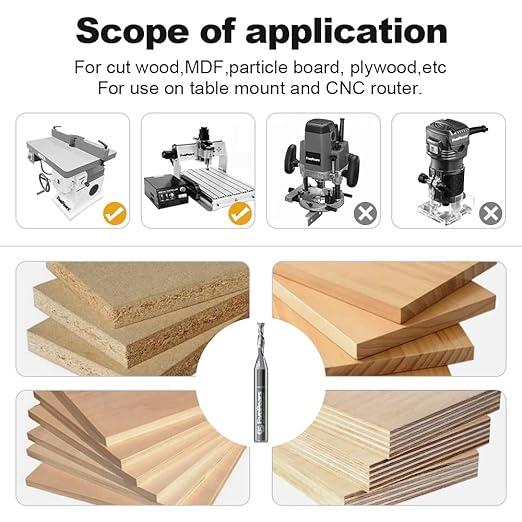 FivePears Down Cut Spiral Router Bit for CNC, 1/8 inch Cutting Diameter and 1/2 inch Cutting Length 1/4 inch Shank Carbide End Mill Router Bit for Wood Carving Engraving Grinding Grooving