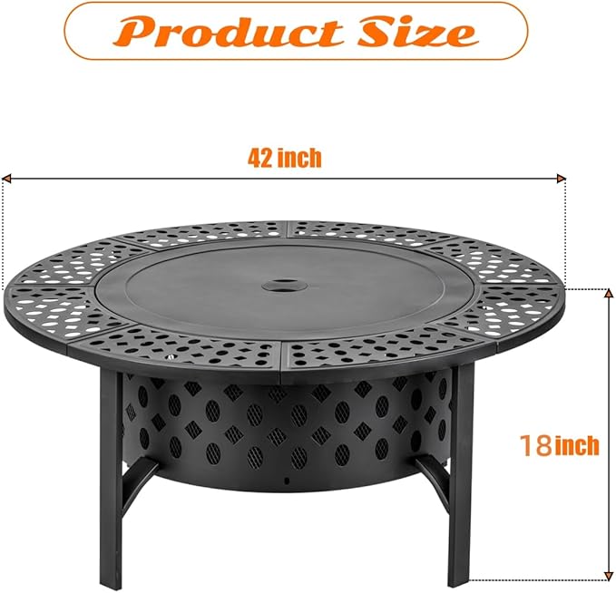 OutVue 42 Inch Fire Pit with 2 Grills, Extra Large Wood Burning Fire Pits - Image 5