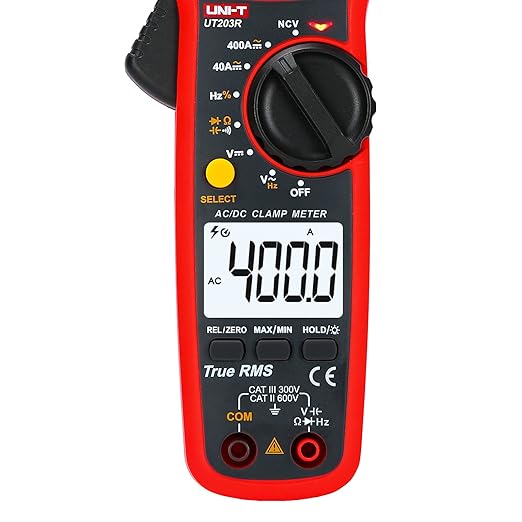 UNI-T Digital Clamp Meter UT203R AC Current True RMS Volt Amp Ohm Meter HVAC Clamp On Multimeter, Auto Ranging 4,000 Counts NCV AC DC Voltage Frequency Resistance Capacitance Continuity Diode Tester