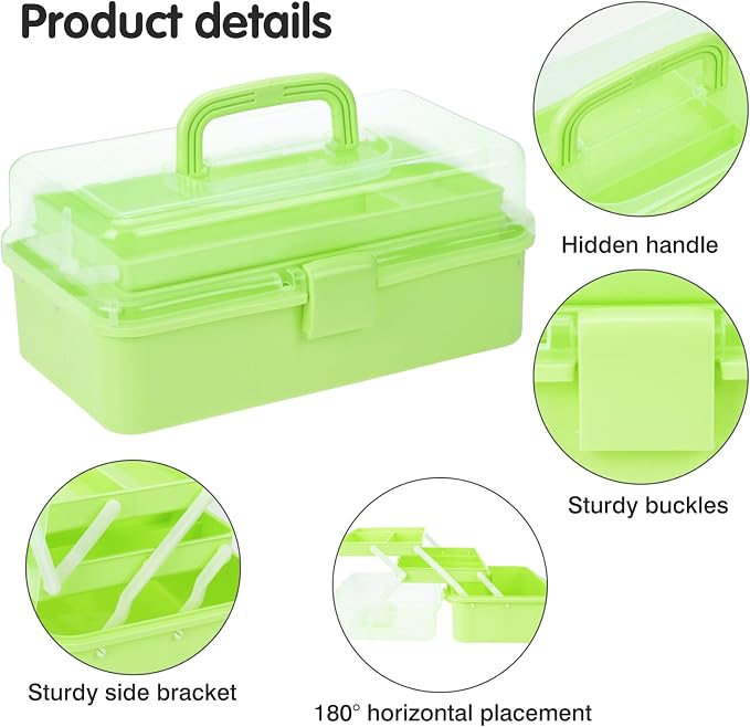 Small Toolbox with Handle, Tackle Box 3-Layer Craft Organizers, Portable - Image 3