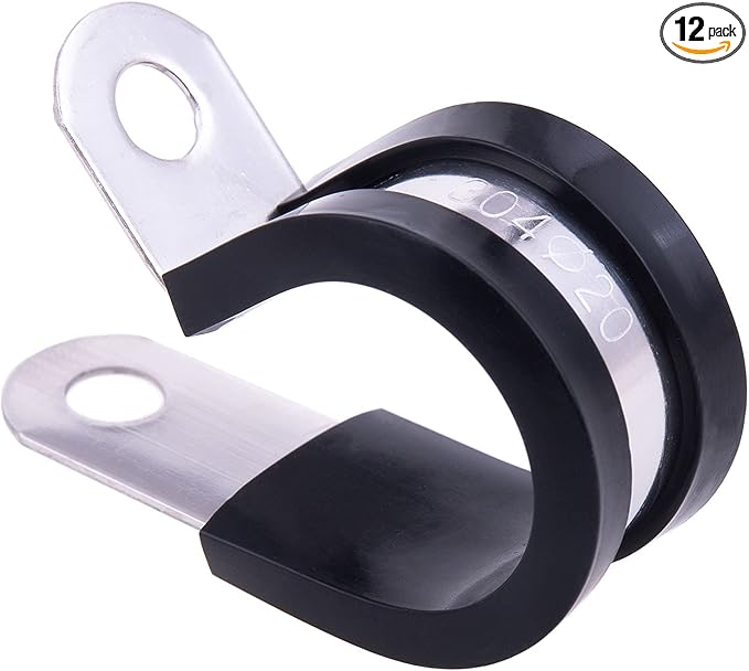 HOLYBEAR 3/4 Inch Stainless Steel Cable Clamp, Rubber Insulated Metal Conduit Wire Holder Strap Clips for Pipe, Tube, Hose Bracket (20mm, 12pcs)