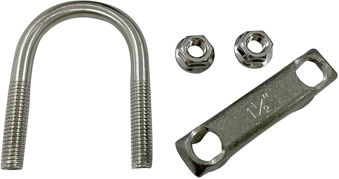 Universal Heavy Duty 1-1/2 Inch Stainless Exhaust U-Bolt Clamp, 1.5 Inch Muffler U Clamps Saddle Design with Reinforced Ribs