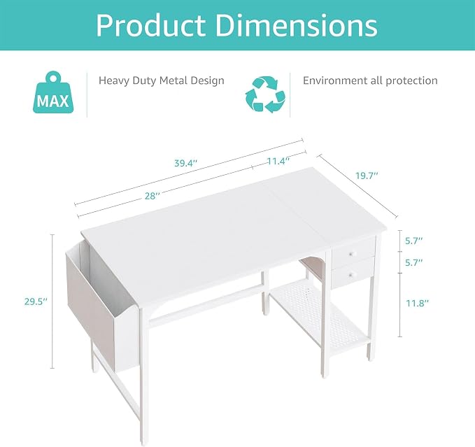 Lufeiya White Small Desk with Drawers - Image 3