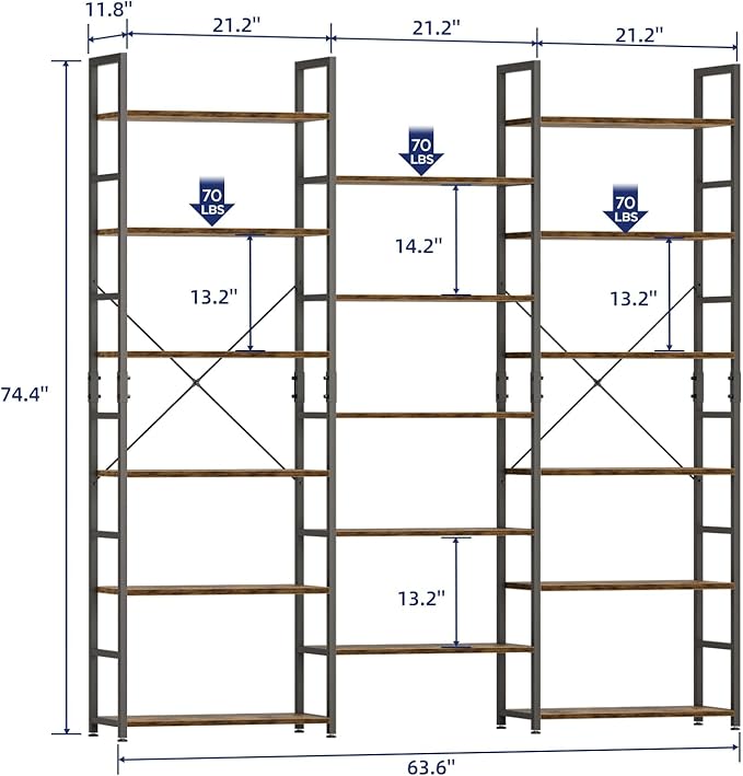 NUMENN Triple Column 6 Tier Bookshelf, Bookcase - Image 2